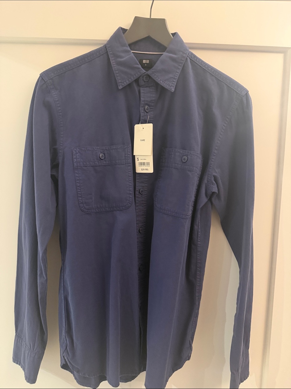 Uniqlo Men's Navy Button-Front Casual Shirt work slim fit blue